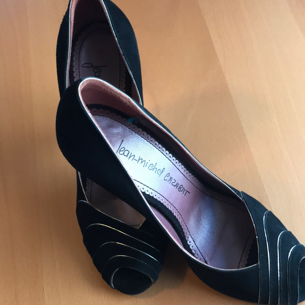 Jean-Michel Cazabat Black Suede peep toe heels